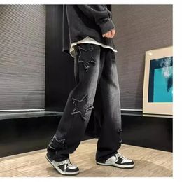 Fashion Stars Towel Embroidery Brown Men Jeans Pants Y2K Clothes Straight Hip Hop Cotton Trousers Pantalon Homme 240125