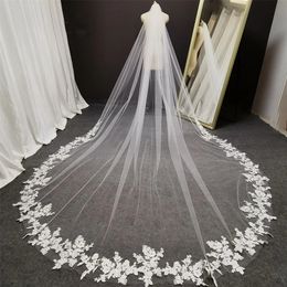 Long Lace Wedding Veil 3D Embroidery Flower Long White Cathedral Style Bridal Veil Comb Wedding Accessories Bridal Headwear 240123