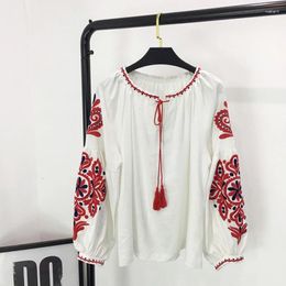 Women's Blouses Spring Fashion Women Tassel Floral Embroidery Linen Cotton Beach Bohemian Blouse Shirts Tops Long Sleeve Loose Boho Shirt