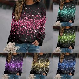 Women's Hoodies Solid Round Neck Long Sleeved Sparkling Printed Hoodie Without A Hat