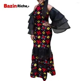 Ethnic Clothing African Dress Style Women's Sexy Party Long Patchwork Black Chiffon Clothes For Women Plus Vestidos WY1883