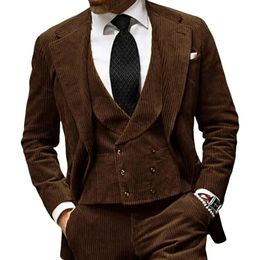 3 Pieces Men's Suit Vest Winter Pants Men Blazer Jacket Sets Groomsmen Tweed Tuxedos for Wedding BlazerPantsVest 240125