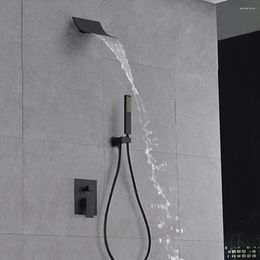 Bathroom Sink Faucets All Metal Shower Faucet Set Waterfall Bathtub Wall-mounted With Matte Black