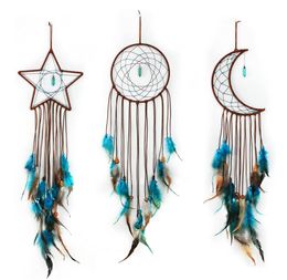 Dream Catcher Moon Sun Star Design Handmade Feather Lucky Turquoise Pendant Beads Wall Hanging Ornament for Kids Bedroom Home Decoration 1221099
