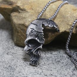 Old Vintage Fashion Hip Hop Mens Skull Necklace Punk Biker 14K White Gold Necklace Pendant Men Chain Jewellery Gift