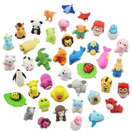 60Pcs Creative Cute Animal Eraser Individual Package Detachable Student Prize Stationery Wholesale 240124