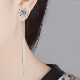 Stud Earrings Cute Flower Long Tassel Earring For Women Girl Lady Fine Jewelry Gift S925 Silver Zircon