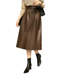 Women's Leather Zhen Xuan Wei Bu Shi Bai Pai Xian Shou Genuine Skirt Temperament Pocket Half Skirt/Umbrella