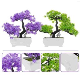 Decorative Flowers 2 Pcs Simulation Welcome Pine Artificial Plant Ornaments Fake Office Decor Mini Bonsai Tree Small Potted Desktop