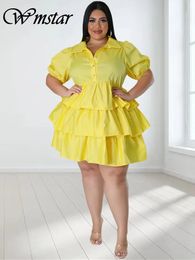 Wmstar Plus Size Dresses for Women Solid Summer Cute Elegant Midi Shirts Dress Fashion Birthday Outfits Wholesale Drop 240124