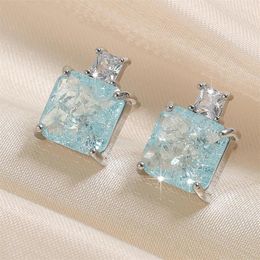 Stud Earrings UILZ Colorful Sapphire Blue Burst Geometric Square Zircon For Women Fashion Commuting Versatile Earring