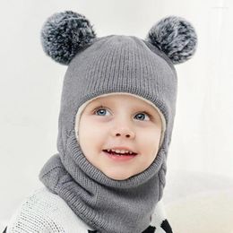 Berets 1-7Y Winter Baby Hat Scarf One-Piece Pompom Knit For Kids Warm Neck Ball Cap Girls Boys Windproof Beanies Infant