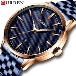 Fashion Quartz Watches for Men CURREN New Men's Watch Stainless Steel Band Clock Male Blue Wristwatch Causal Business Watch263C