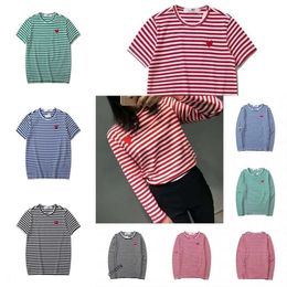 Male and Female Couple Long Sleeve T-shirt Designer Play commes des garcons Embroidered Sweater Pullover Love Black and White Stripes Loose Short Sleeve VC