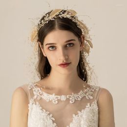 Hair Clips Vintage Golden Leaf Tiara Crystal Wedding Headband Jewelry Princess Handmade Headbands Bridal Headpiece