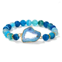 Charm Bracelets Irregular Druzy Geode Agates Bracelet Blue Striped Agat Beads For Women Men Hollow Mineral Stone Bangle Jewellery