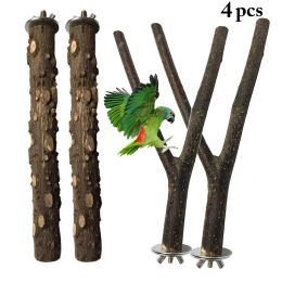 Toys 4Pcs/Set Pet Parrot Bird Standing Stick Wood Pole Bird Cockatiel Parakeet Perches Bite Claw Grinding Toy Bird Cage Accessories