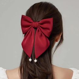 New Red Bow Headpiece, Hair Clip, Back Head Spoon Clip, High Quality and Elegance, Horsetail Hair Clip