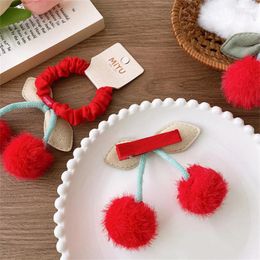 Hair Accessories Autumn And Winter Red Cherry Cute Design Ball Rope Clip/side Clip Fabric Child
