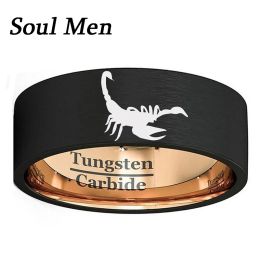 Bands Unique Ring for Constellation Scorpio Mens 8MM Black Tungsten Carbide Matte Wedding Band Rose Gold Colour Size 7 to 13