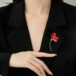 Bow Ties Red Flower Brooch Fixed Clothing Pin Niche Design Sense Chinese Style Autumn/winter Coat Accessory Corsage