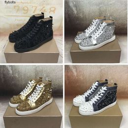 2024 Christain Loubotin Red Bottomlies Designer Platform Casual Shoes luxury sneakers AN Mens Shoes Riveted Water Diamond Silver Sea Cucumber soled High Top OTMV