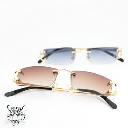 Small Size Square Rimless Sunglasses Men Women with C Decoration Wire Frame Unisex Luxury Eyewear for Summer Outdoor Traveling272y
