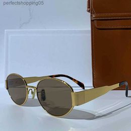 Sunglasses Celin's Womens Arc De Triomphe Oval Cl4s235u Hardware Frame Green Lens Gold Leg Temple Signature Brown Glasses Baguf8mpnie