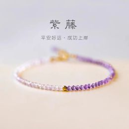 Bangles Successful Postgraduate Entrance Examination Natural Lavender Amethyst Bracelet Very Thin 2mm14k Gold Beads Lucky Female Gift