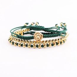 Bracelets JARAVVI New Design High Quality Stainless Steel Beads Lion Charm Cord Braided Macrame Adjustable Bracelet Set Men Women Gift