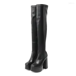 Boots Brand Design Sexy High End Winter Women's Street Genuine Leather Fashion Heel Short Black Punk Over Knee