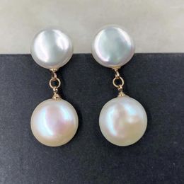 Dangle Earrings ELEISPL JEWELRY Gorgeous Luster Real Pearls Earring 13-14mm 1 Pair #498-35-3