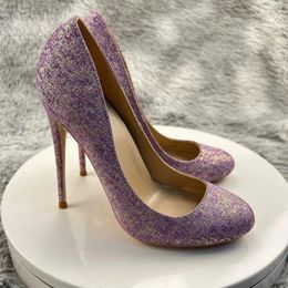 Dress Shoes Purple Taro Sequins Super High Heels Pumps Women Ankle Buckle Stiletto Office Woman Sexy Round Toe Party