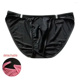 Underpants Funny Ice Silk Briefs Sexy U Convex Lingerie Mens Semi Transparent Buckle Underwear Low Waist Male Panties