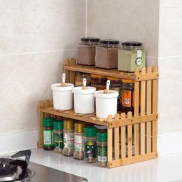 Kitchen Storage 2 Layers Bamboo Rack Spice Jar Bottle Seasoning Decoration Organiser Shelf Home Desktop Racks ZM1202