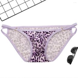 Underpants Men Sexy Leopard Low Waist Briefs Panties Hollow Breathable G-String Thong Underwear Gay Elastic Male U Convex Pouch