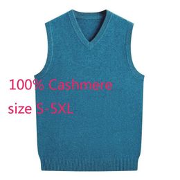 Arrival High Quality Autumn Winter Thickened V-neck Vest Sleeveless Casual Men 100% Cashmere Sweater Plus Size S-3XL4XL5XL 240124