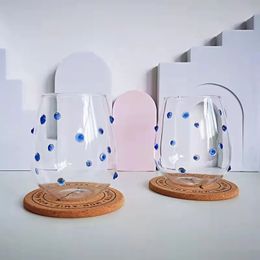 Creative Glass Cup Blue Irregular Dot Glasses Design Sense Bubble Water Milk Juice Wine S Cute Cups 240127