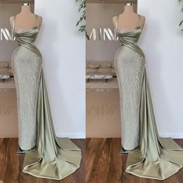 Klasik Kadın Gece Elbise Tatlım Spagetti Kayışları Prom Cepil Sequins Sweap Tren Elbisesi Parti Özel Yapımı Robe De Soiree