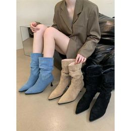 Ladies Fashion Knee Boots Shoes Winter For Women Spring Autumn French Stacked High Barrel Womens Western Denim Heel 230830