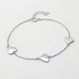 Link Bracelets HESHI 925 Sterling Silver Platinum Plated Three Smooth Heart Shapes Fashion Bracelet For Women Men
