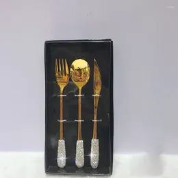 Dinnerware Sets 3 Piece Luxury Diamond Set Stainless Steel Western Style Steak Knife Fork Bling Coffee Ice Spoon Kitchen Tableware