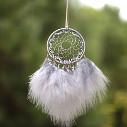 Mini Dream Catcher Light Purple Turkey Feathers with Natural Leather, Handmade Small Dreamcatcher for Car Home Dorm Decor 1221306