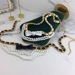 Belts Fashion Luxury Belt Classic Leather Brand Chain For Women Flower Diamonds Beading Pearl Sashes Black Sheepskin2928