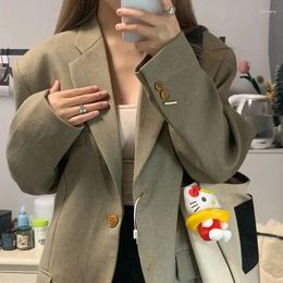 Women's Suits Autumn/Winter British Style Short Long Sleeve Blazer Coat Retro Casual Solid Color Loose Single-breasted Woolen