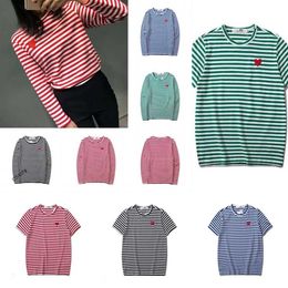 Male and Female Couple Long Sleeve T-shirt Designer Play commes des garcons Embroidered Sweater Pullover Love Black and White Stripes Loose Short Sleeve KH