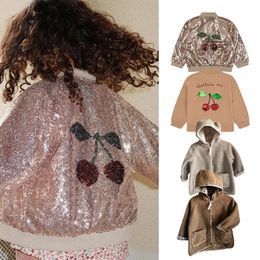 Ks Brand Baby Girl Cherry Sequin Jackets Boy Cute Panda Coat Children Jacket with Hooded Keep Warm Outerwear 19Y 240122