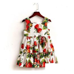 Family Matching Outfits Kids Pure Cotton Parent-Child Summer Dresses Girl Stberry Princess Dress Mother Daughter Children Square Coll Dhrs6