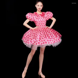 Stage Wear Adult Female Modern Dance Dress Opening Costume Dot Bubble Mini Women Dancer Team Performance Pink Blue