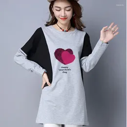 Women's T Shirts Women Contrast Letter Printing Tops Tees Long Sleeve O-Neck Patchwork Loose All-match Vintage Casual Clothing